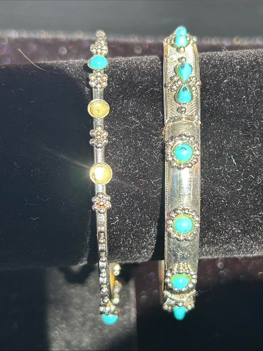 Turquoise Accent Silver-Tone Bangle Bracelet Set - Women Jewelry - Picture 3 of 4